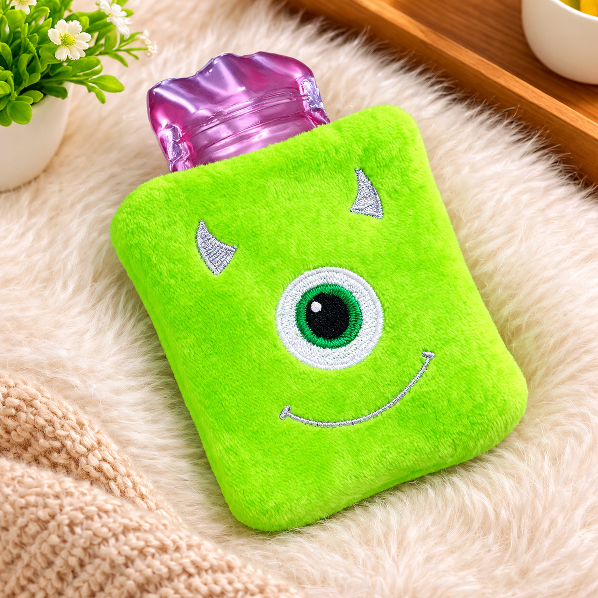 Mini Monster Hot Water Bag with Soft Cover for Pain Relief