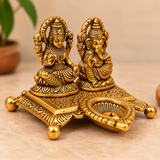 Golden Aluminium Lakshmi-Ganesha Idol with a Diya