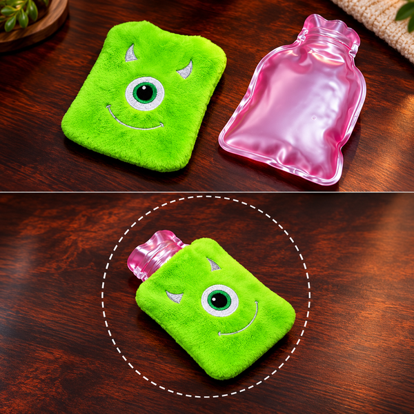 Mini Monster Hot Water Bag with Soft Cover for Pain Relief