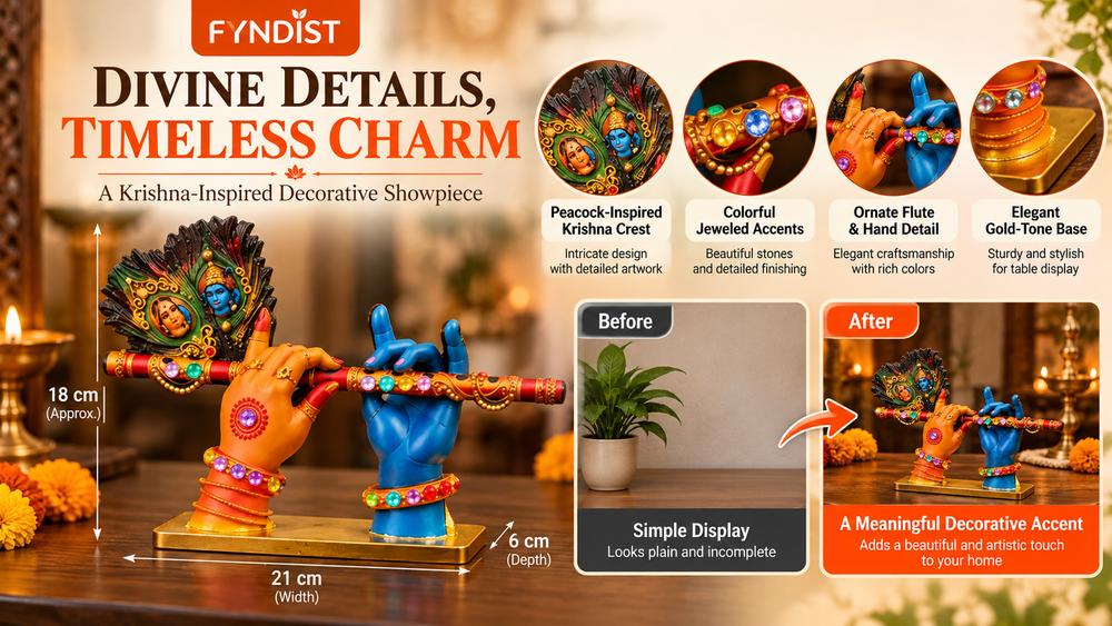 A divine idol of Radha-Krishna holding a flute Features