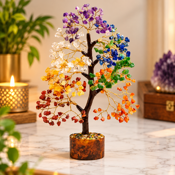 Vastu Gemstone 7-Chakra Crystal Bonsai Tree with LED Light