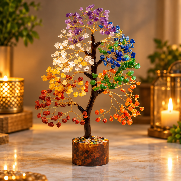Vastu Gemstone 7-Chakra Crystal Bonsai Tree with LED Light