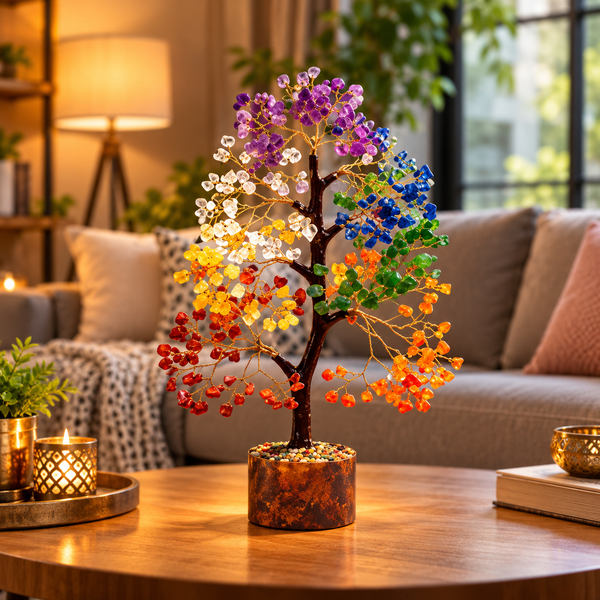 Vastu Gemstone 7-Chakra Crystal Bonsai Tree with LED Light