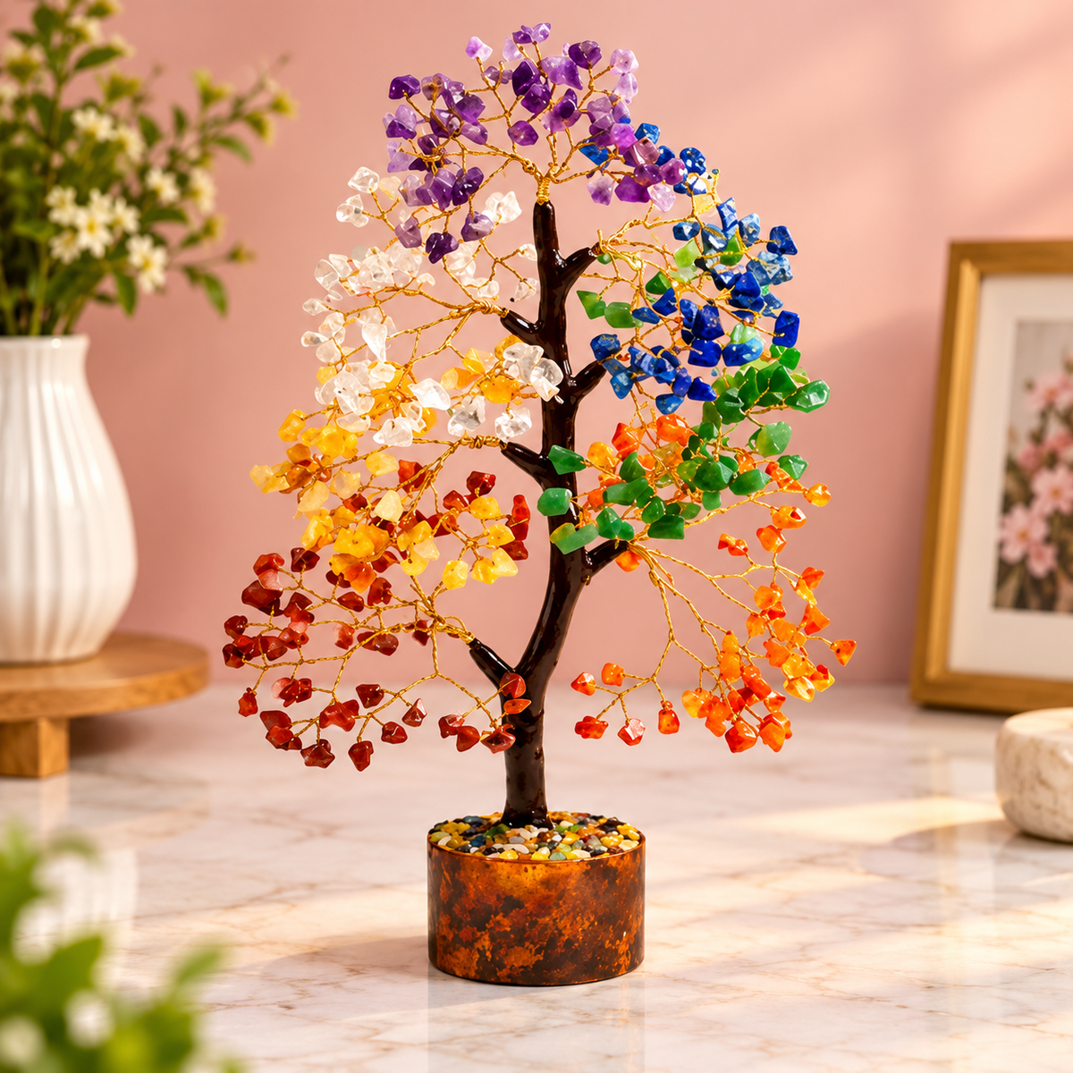 Vastu Gemstone 7-Chakra Crystal Bonsai Tree with LED Light