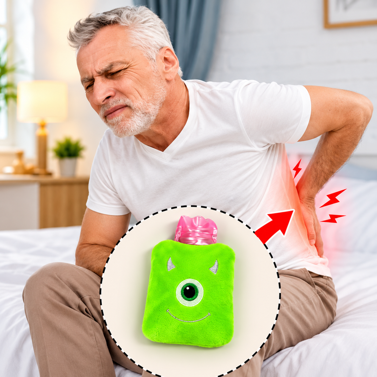 Mini Monster Hot Water Bag with Soft Cover for Pain Relief