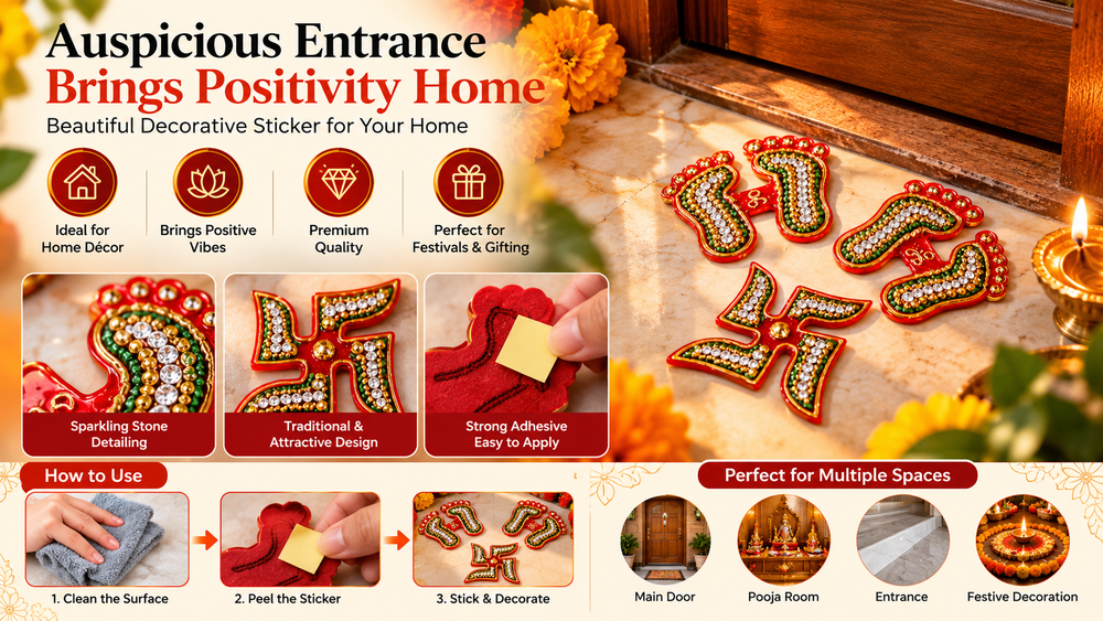 Laxmi Charan & Swastik Gemstone Rangoli Combo (Set of 3) Features