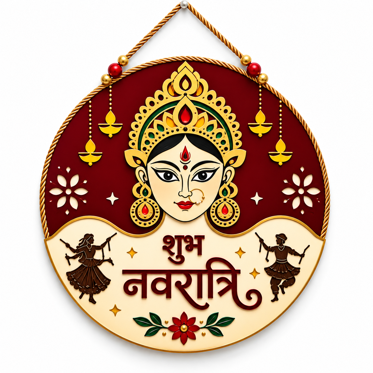 10Inch Auspicious Navratri Maa Durga Wooden Wall Plaque