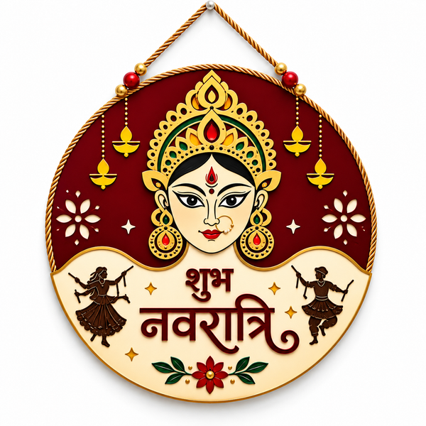 10Inch Auspicious Navratri Maa Durga Wooden Wall Plaque