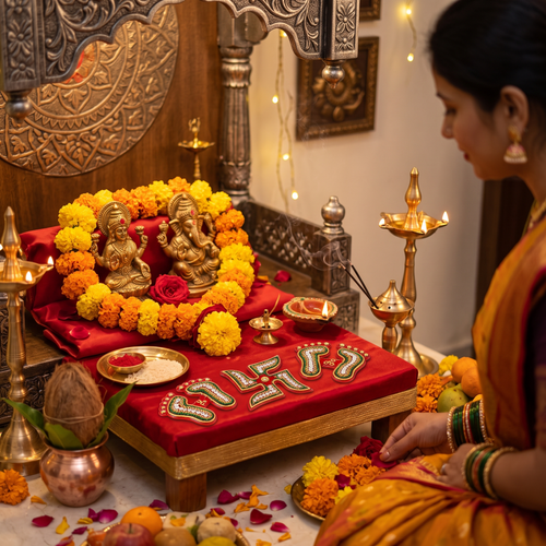 Pooja Mandir Chowki & Laxmi Pujan Altar