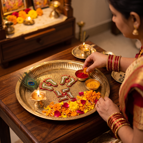Royal Brass Pooja Thali & Aarti Arrangement
