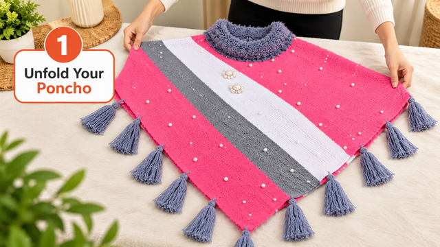 Step 1 - Unfold Your Pink Tassel Poncho