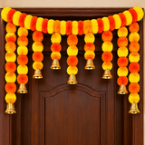 Artificial Marigold Flower Toran with Golden Bells (3.5 Ft)