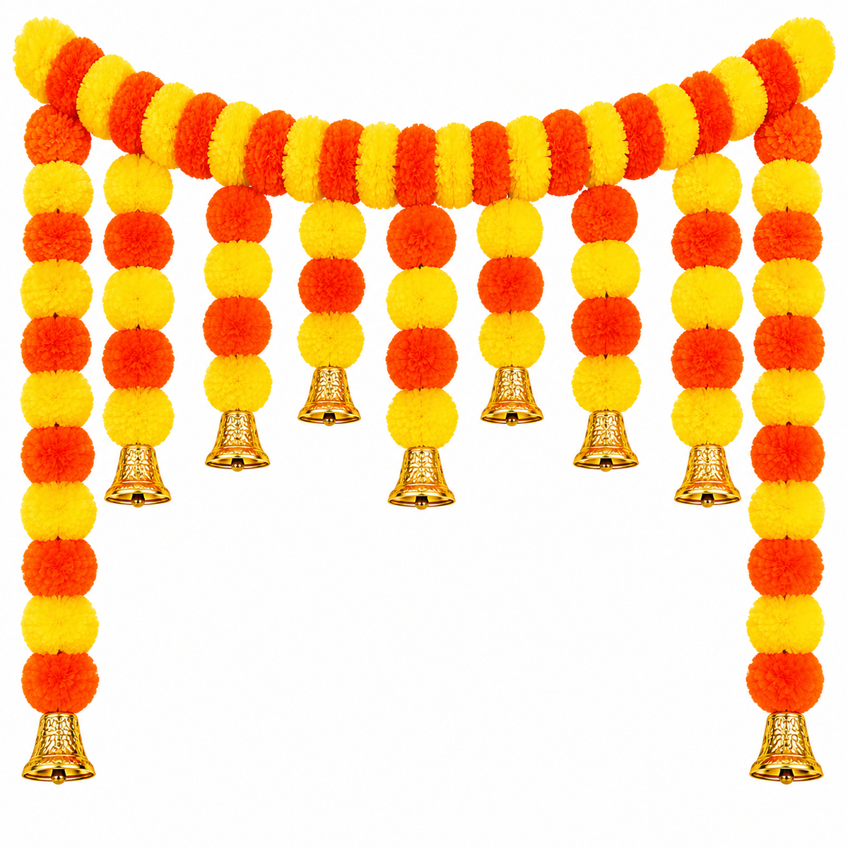 Artificial Marigold Flower Toran with Golden Bells (3.5 Ft)