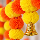 Artificial Marigold Flower Toran with Golden Bells (3.5 Ft)