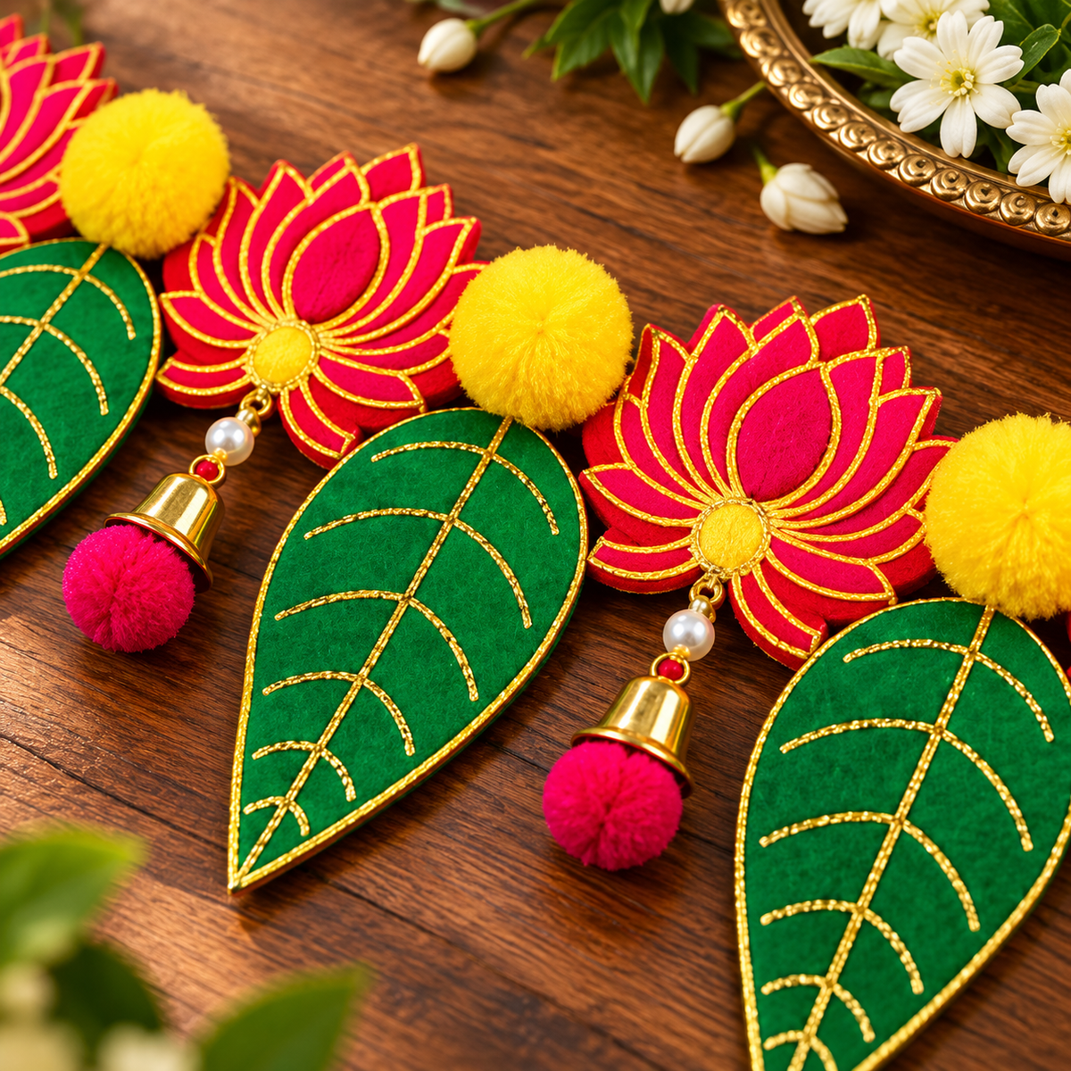40" Door Hanging Lotus Pan Toran with Marigold Flowers