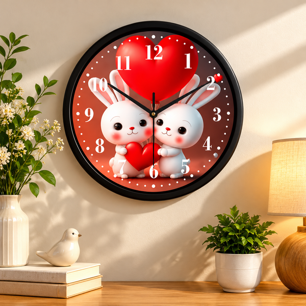 Cute Bunny Heart Analog 10" Wall Clock