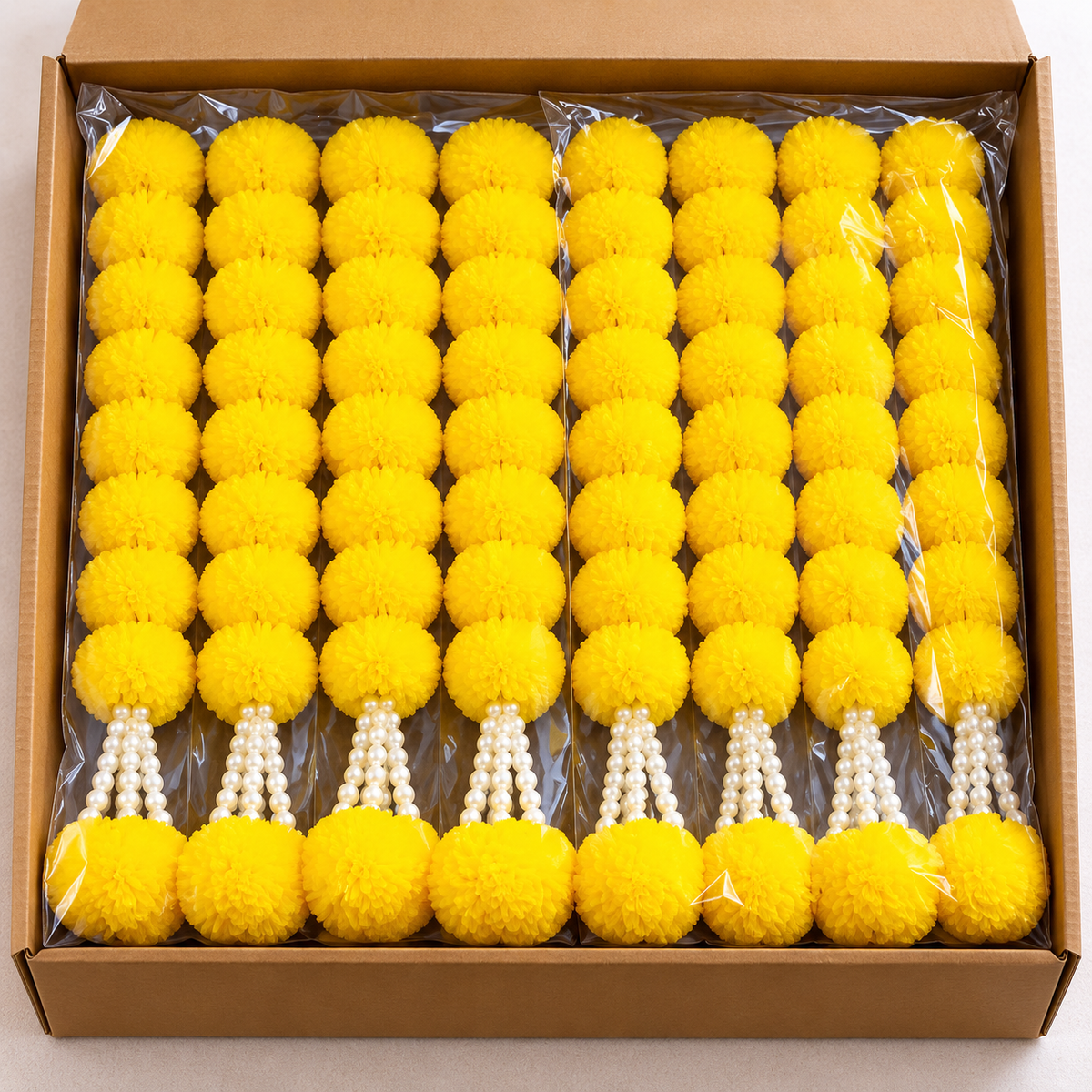 5ft Marigold Garlands with Pearl Tassels – Diwali Decor (5 Pack)