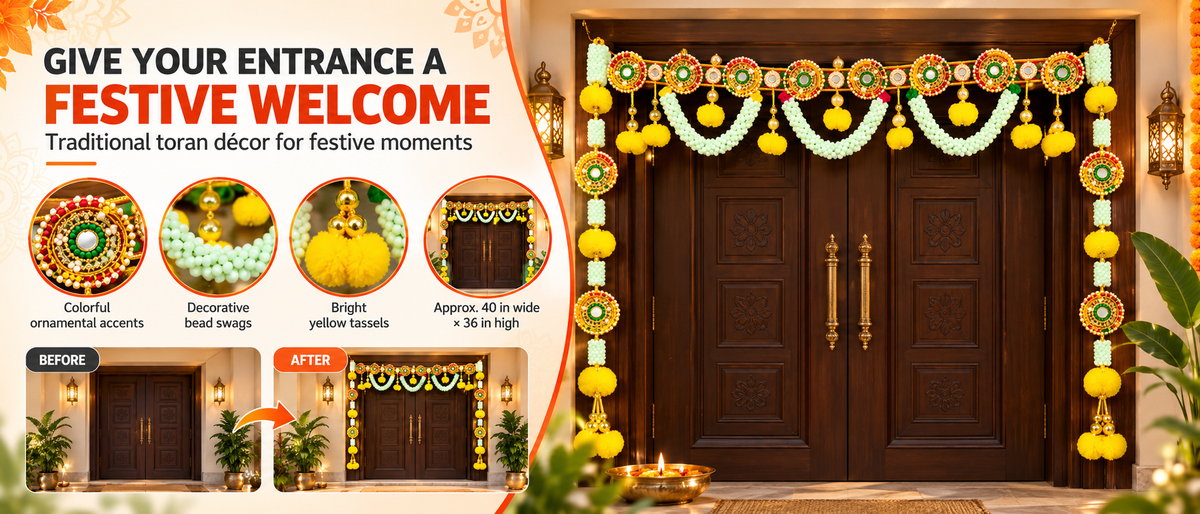 40x36 Inch Pearl & Mirror Work Door Toran Overview
