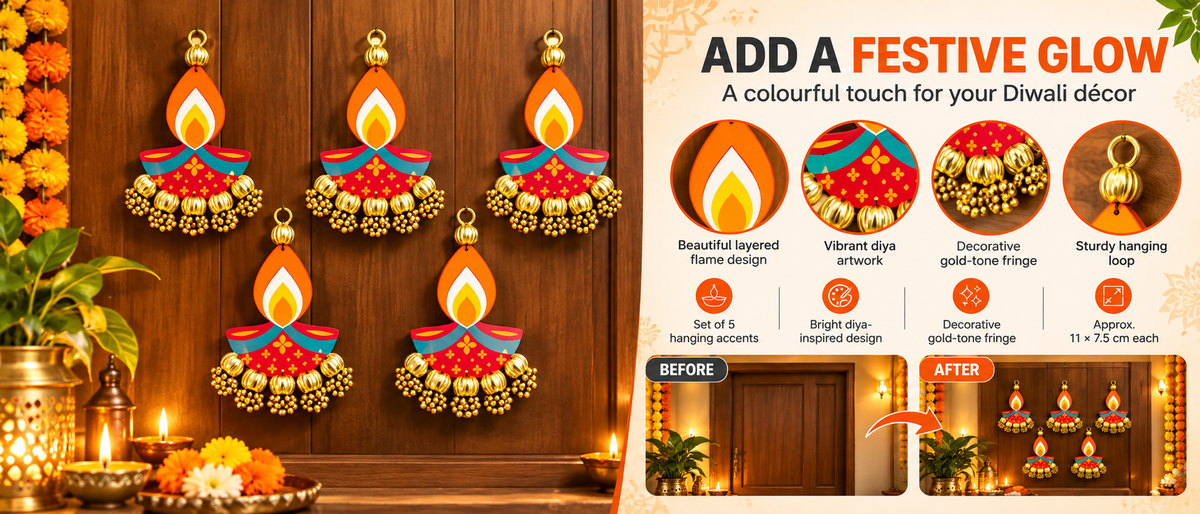 6 Inch Diwali Handcrafted Diya Wall Hanging Set of 5 Overview
