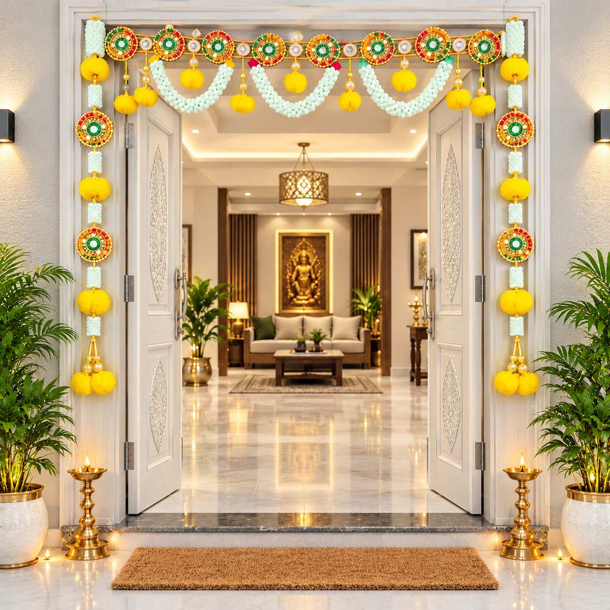 40x36 Inch Pearl & Mirror Work Door Toran