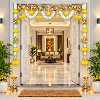 40x36 Inch Pearl & Mirror Work Door Toran