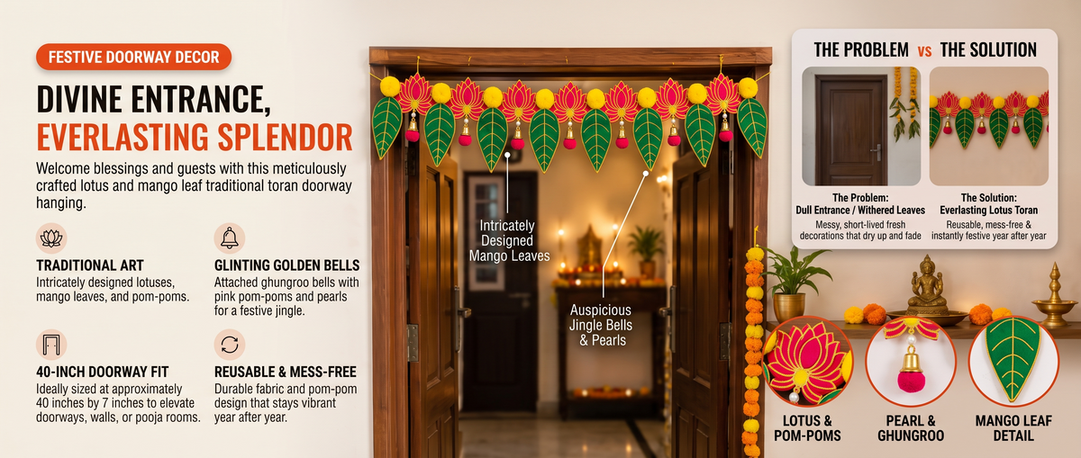 40" Door Hanging Lotus Pan Toran with Marigold Flowers Overview