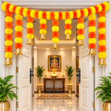 Artificial Marigold Flower Toran with Golden Bells (3.5 Ft)