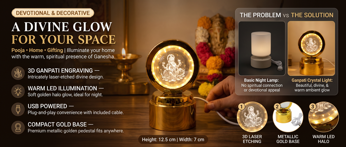 Ganpati Bapa 3D Crystal Ball LED Night Light Overview