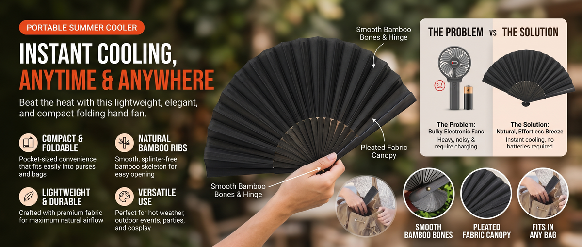 Classic Folding Handheld Fan – Portable Pocket Fan (23cm) Overview