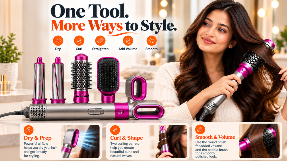 5-in-1 Hair Dryer & Styler – Curl, Straighten, Volumize & Dry Features