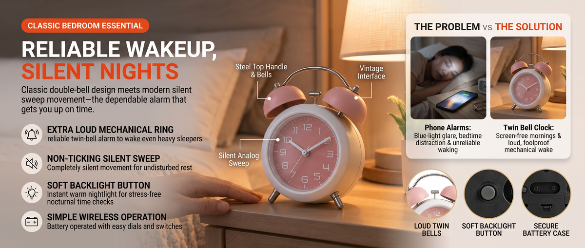 Vintage Twin Bell Metal Alarm Clock Overview