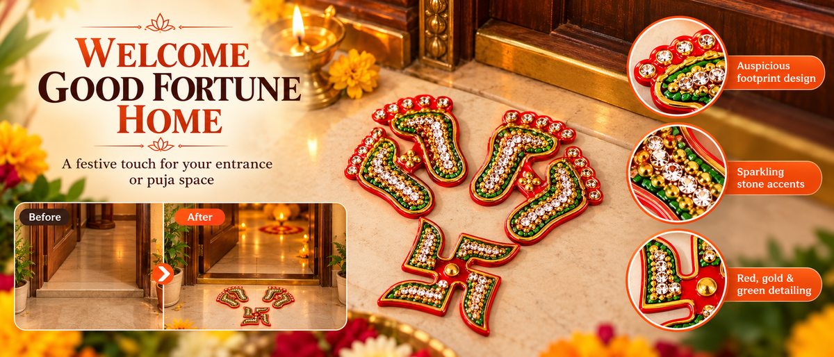 Laxmi Charan & Swastik Gemstone Rangoli Combo (Set of 3) Overview