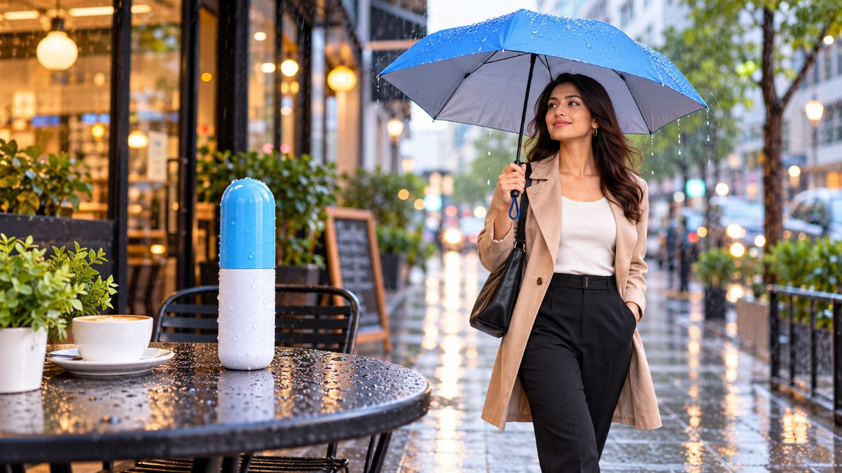 Capsule Shape Mini Folding Umbrella with Storage Case Overview