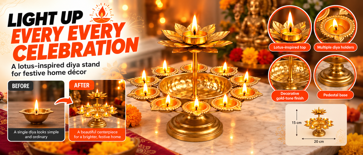 Diwali Urli Bowl Diya Stand with Lotus Candle Holder Overview