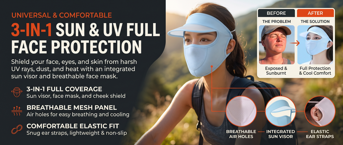 Women's Full Face UV Protection Visor Cap with Breathable Mesh Mask Overview
